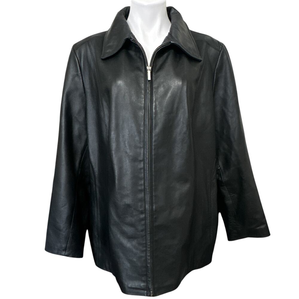 Colebrook Leather Jacket Women's 2X Black Zip Up Collared Minimalist Classic Y2K
